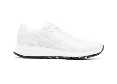 Pre-owned Prada Men's  Quilted Nylon Sneakersin White/black In Multi