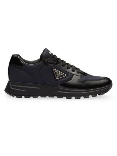 Prada Men's  Re-nylon And Brushed Leather Sneakers In Blue