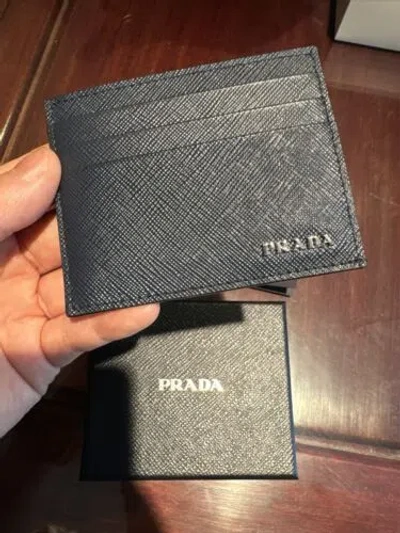 Pre-owned Prada Men's  Saffiano Baltico (blue) + Color Holder Wallet 2mc223