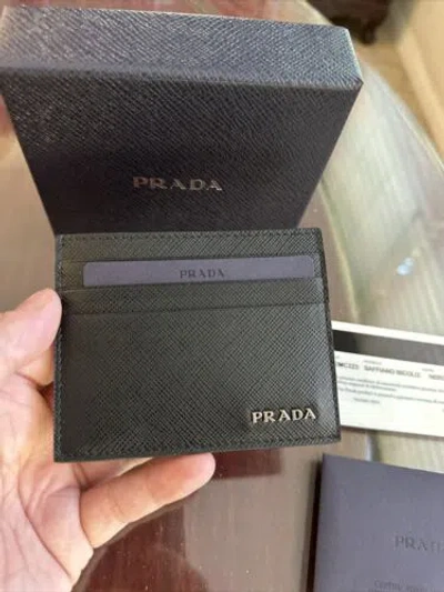 Pre-owned Prada Men's  Saffiano Marmo (gray) + Nero Color Card Holder Wallet 2mc223