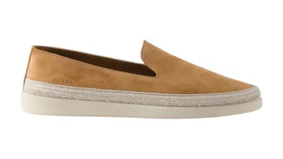 Pre-owned Prada Men's  Suede Loafer Sneakers In Cinnamon In Brown