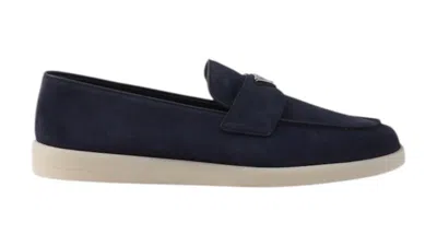 Pre-owned Prada Men's  Suede Logo Loafer Sneakers In Navy Blue