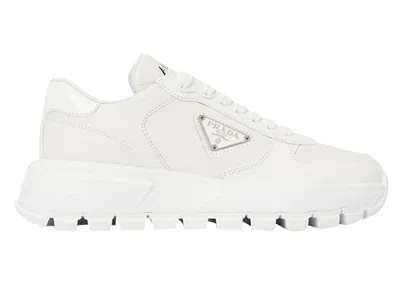 Pre-owned Prada Men's  Triangle Logo Leather Sneakers Triplein White