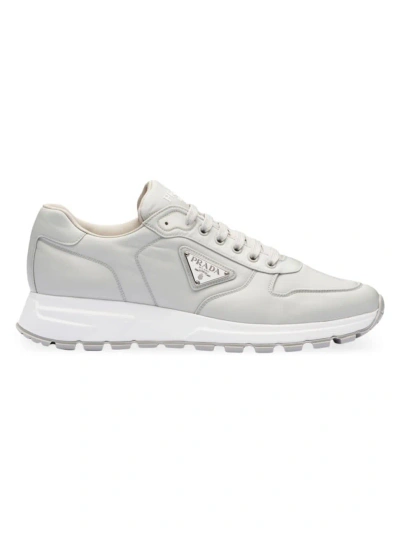 Prada Men's Prax Triangle Logo Nylon Low-top Trainers In Grey