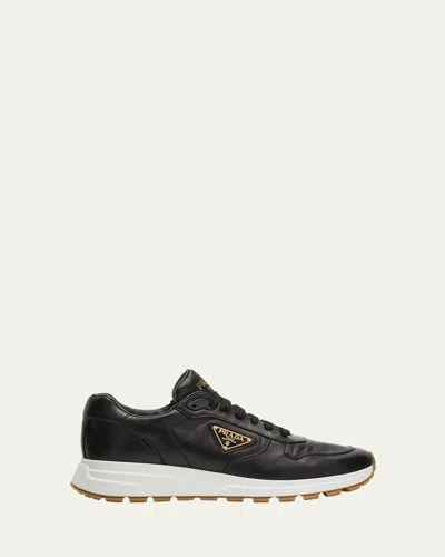 PRADA MEN'S PRAX NAPA LEATHER LOW-TOP SNEAKERS