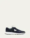 Prada Nubuck And Nylon High-top Sneakers In Blue