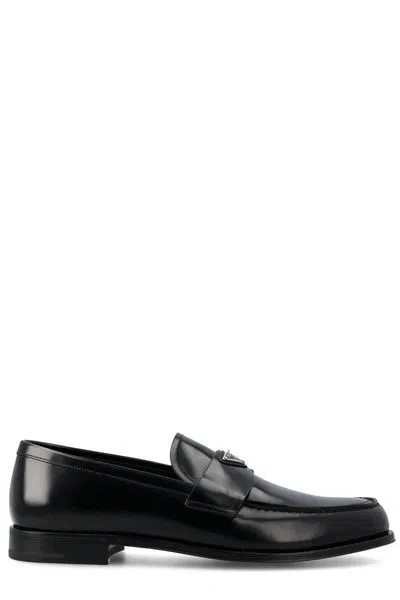 PRADA MEN'S PREMIUM LEATHER ALMOND TOE LOAFERS