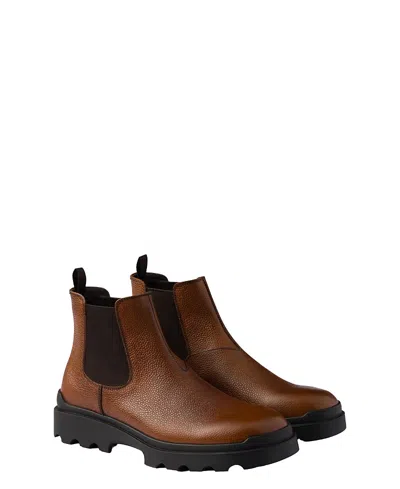 Prada Men's Printed Leather Chelsea Boots In Brown