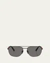 Prada Men's Ps 54zs Polarized Steel Aviator Sunglasses In Black