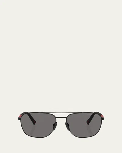 Prada Men's Ps 54zs Polarized Steel Aviator Sunglasses In Black