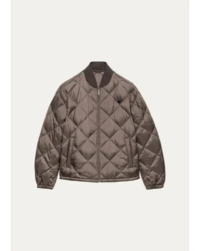 Prada Men's Quilted Bomber Jacket In Green