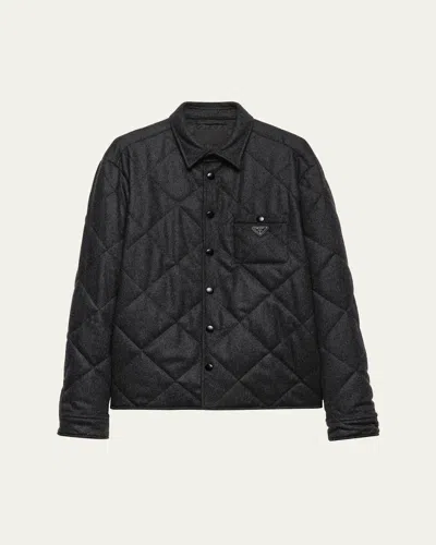 Prada Men's Quilted Cashmere Snap-front Overshirt In Black