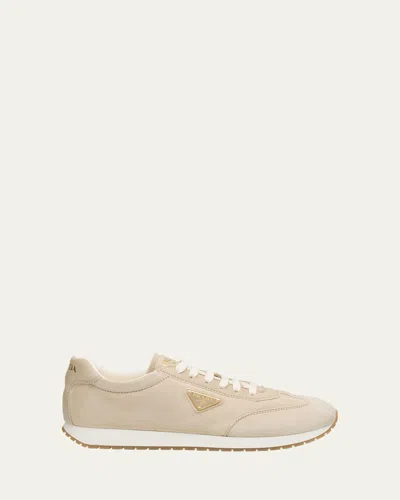 Prada Men's Rank Suede T-toe Retro Runner Sneakers In Grey