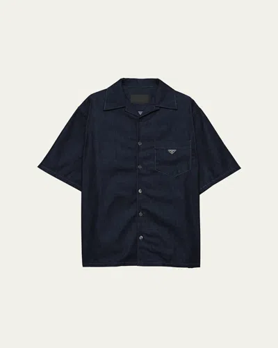 Prada Denim Bowling Shirt In Blue