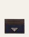 Prada Leather Card Holder Featuring Contrast Panel In Blue