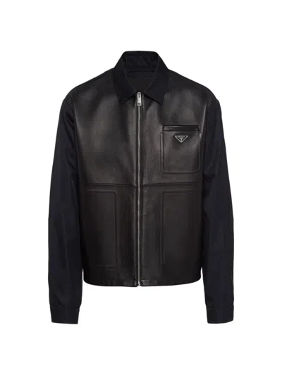 Prada Men's Re-nylon And Leather Jacket In Black