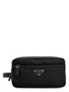 Prada Rectangular Nylon Travel Case Leather In Black