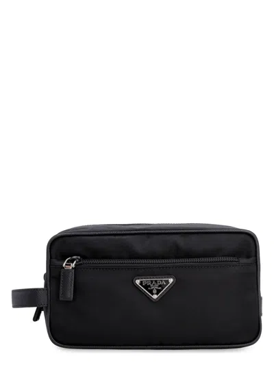 PRADA MEN'S RE-NYLON AND LEATHER POUCH