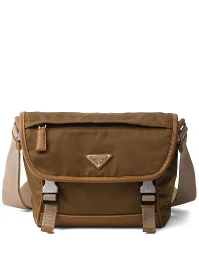 Prada Men Re-nylon And Leather Shoulder Bag In Brown