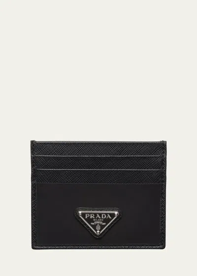 Prada Re-nylon And Saffiano Leather Card Holder In F0002 Nero