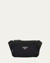 Prada Small Shoulder Bag With Adjustable Strap And Front Zip Pocket In Black