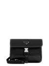 Prada Black Re-nylon And Saffiano Phone Holder In Black