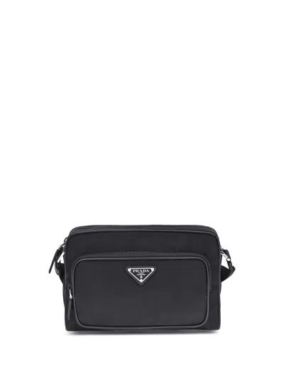 Prada Men Re-nylon And Saffiano Shoulder Bag In Black