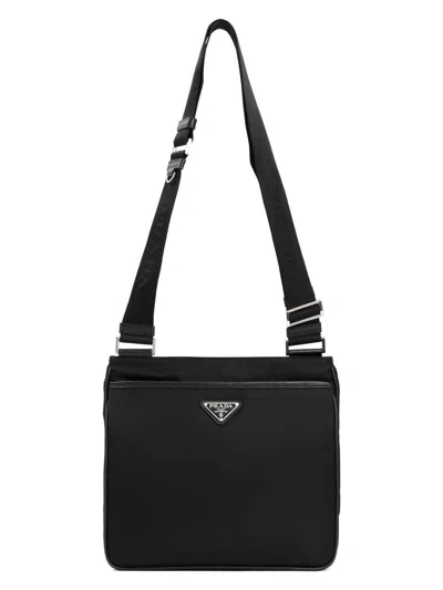 Prada Men's Re-nylon And Saffiano Shoulder Bag In Black