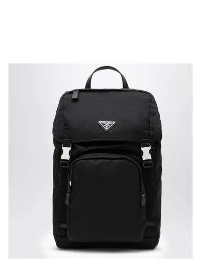 Prada Men's Re-nylon Backpack With Snap Fastener In Black
