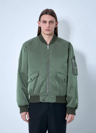 Prada Men Re-nylon Bomber Jacket In Green