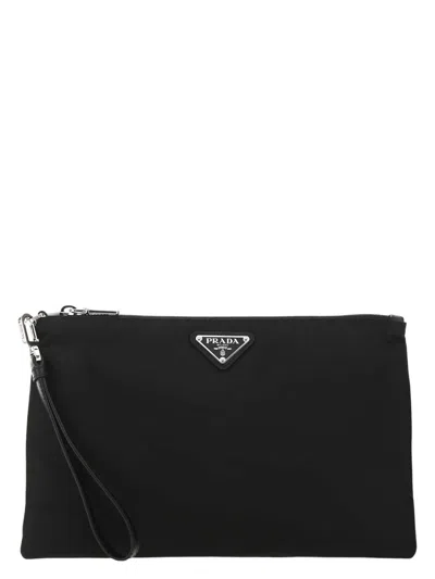 Prada Re-nylon And Saffiano Leather Pouch In Black