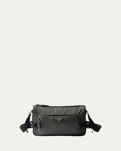 Prada Men's Re-nylon Crossbody Bag In Gray