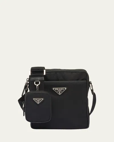 Prada Leather Shoulder Bag With Pouch In Black