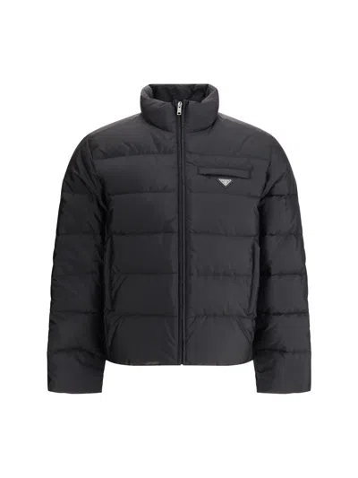 Prada Men Re-nylon Down Jacket In Blue