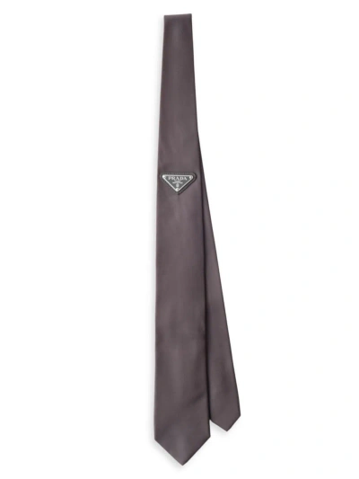 Prada Triangle-logo Silk Tie In Grey