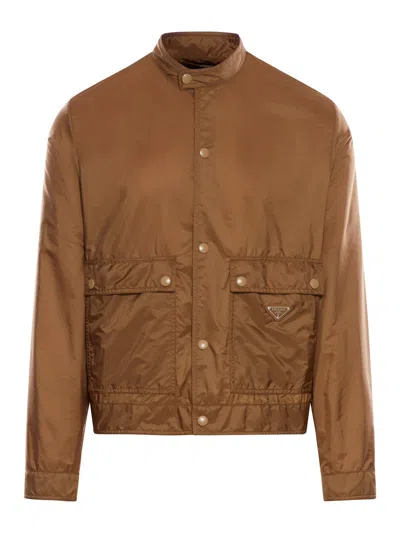 Prada Men Re-nylon Jacket With Logo In Nude & Neutrals