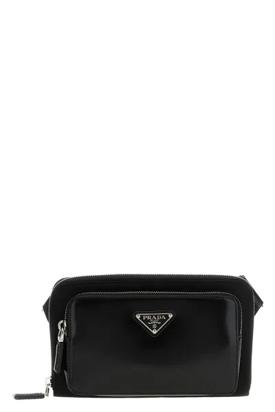 Prada Men Re-nylon Leather Shoulder Strap In Black