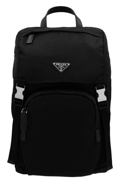 Prada Men Re-nylon Logo Backpack In Black