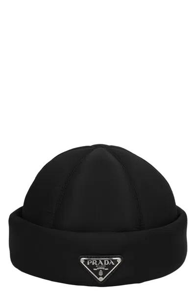 Prada Men Re-nylon Logo Hat In Black
