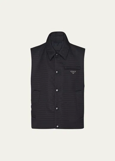 Prada Logo Plaque Padded Vest In Black