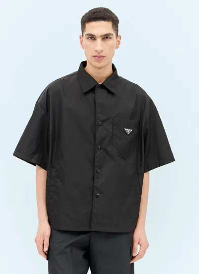 Prada Men Re-nylon Short Sleeved Shirt In Black