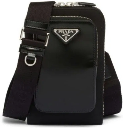 Prada Triangle-logo Panelled Smartphone Case In Black