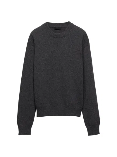 Prada Cashmere Blend Crew Neck Knit Sweater In Black