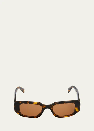 Prada Men's Rectangle Acetate Logo Sunglasses In Dark Brown