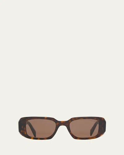 Prada Men's Rectangle Acetate Logo Sunglasses In Drk Trt