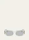 Prada Men's Rectangle Acetate Logo Sunglasses In Transparent Grey
