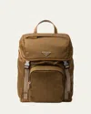 Prada Men's Recycled Nylon And Leather Backpack In Brown