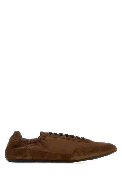 Prada Men's Recycled Polyamide And Calf Leather Sneaker In Brown