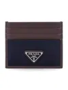 Prada Leather Card Holder Featuring Contrast Panel In Blu