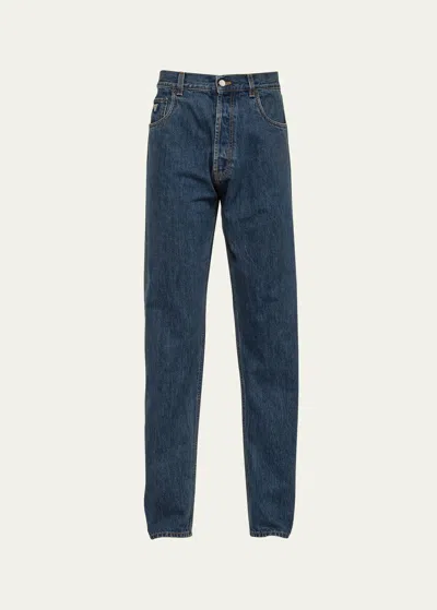 Prada Men's Relaxed-fit Washed Denim Jeans In Blue